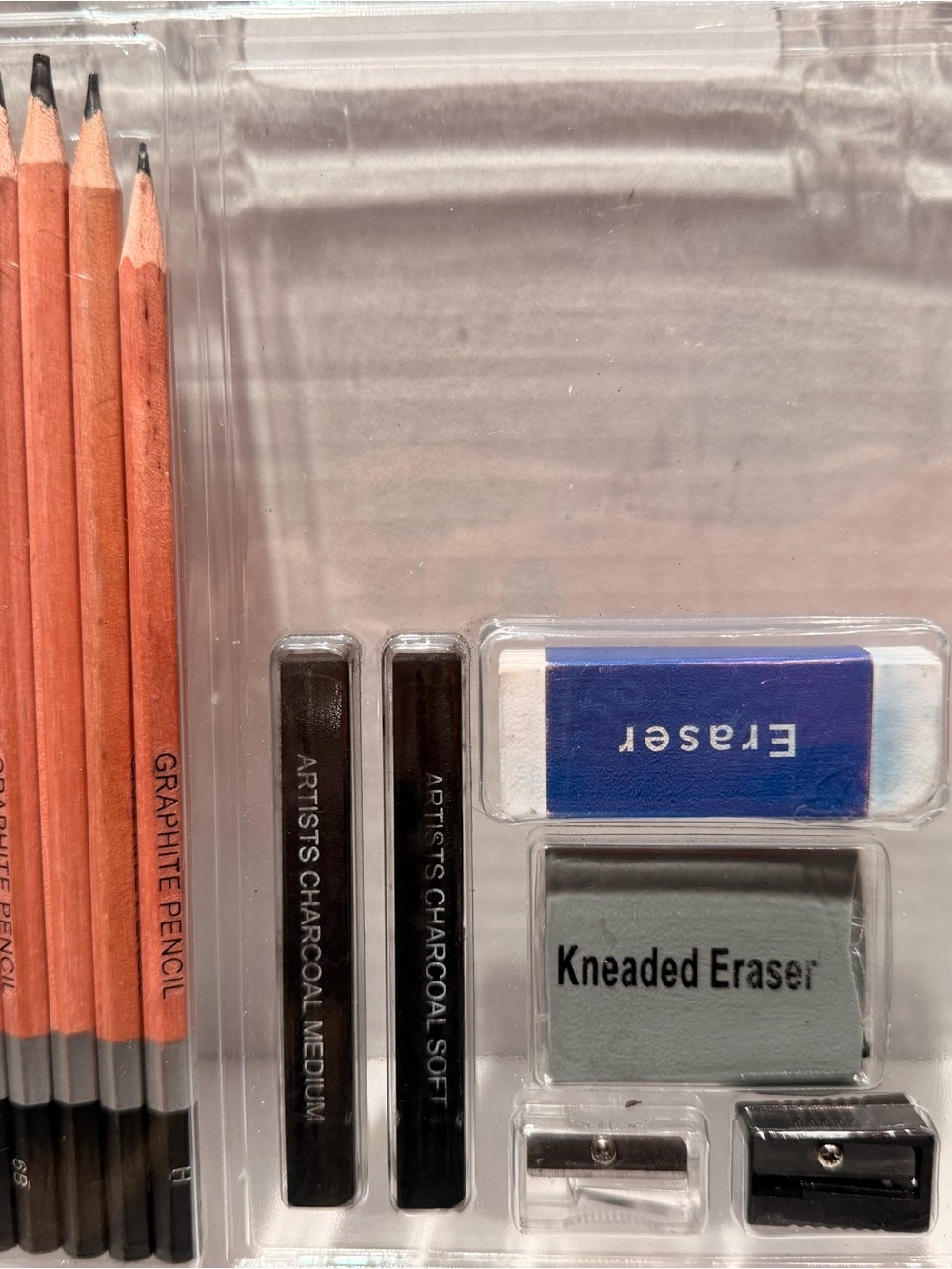 Graphite & Charcoal Drawing Set with Blue/Gray Erasers